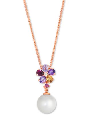 Le Vian - Vanilla Pearl (10mm), Multi-Gemstone (3/4 ct. t.w.), & Nude Diamond Accent Flower Adjustable 19" Pendant Necklace in 14k Rose Gold