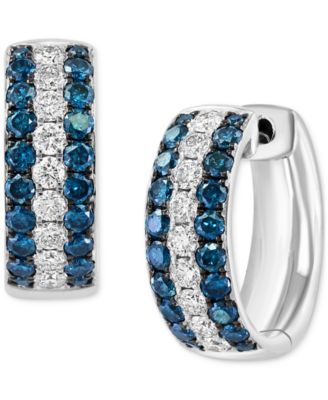 EFFY Collection - Blue Diamond (5/8 ct. t.w.) & White Diamond (1/3 ct. t.w.) Huggie Hoop Earrings in 14k White Gold
