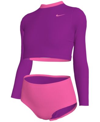 Nike - Big Girls Long-Sleeve Crop Top & High-Waist Swim Bottom Swimsuit, 2 Piece Set