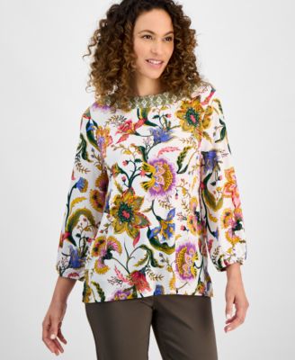 JM Collection - Petite Mirella Garden Boat-Neck Top