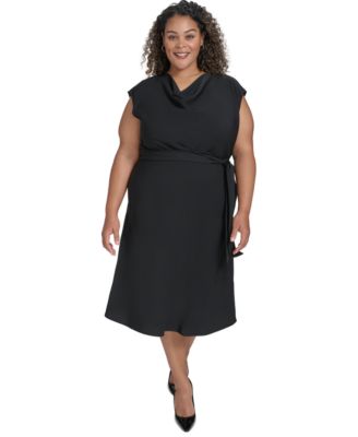 DKNY - Plus Size Cowl-Neck Belted Cap-Sleeve Midi Crepe