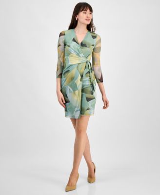 Anne Klein - Three-Quarter-Sleeve Faux-Wrap Dress