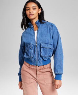 And Now This - Petite Denim Bomber Jacket