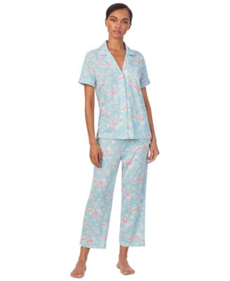 Lauren Ralph Lauren - Women's 2-Pc. Short-Sleeve Notch-Collar Cropped-Pant Pajama Set