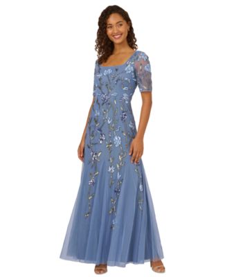 Adrianna Papell - Women's Square-Neck Beaded Mesh Gown