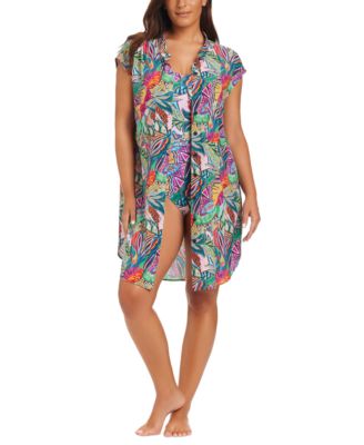 Beyond Control - Women's Printed Button-Front Cover-Up Shirt