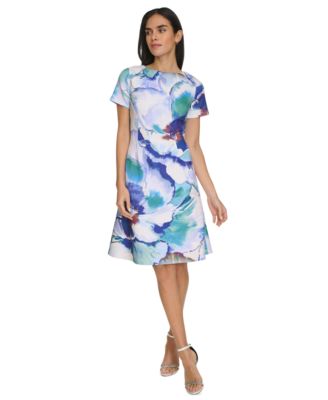 Calvin Klein - Women's Printed Short-Sleeve A-Line Dress