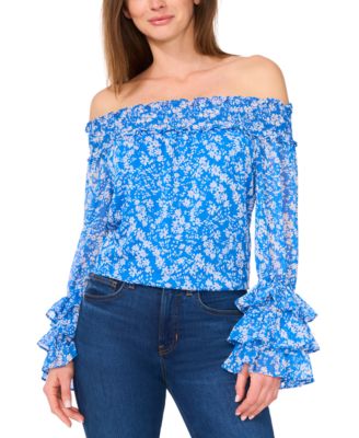 CeCe - Women's Ruffled Long-Sleeve Off-the-Shoulder Blouse