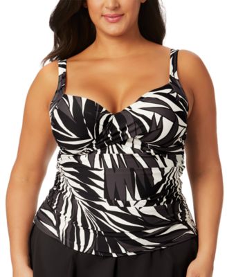 Anne Cole - Plus Size Printed Draped-Front Underwire Tankini Top