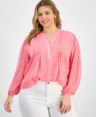 Tommy Hilfiger - Plus Size Printed Pintucked Popover Top