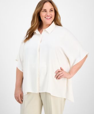 Anne Klein - Plus Size Dolman-Sleeve Vented-Hem Blouse