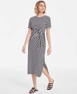 On 34th - Women's Striped Tie-Waist Midi Dress