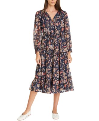 Sam Edelman - Women's Clarice Floral Split-Neck Midi Swing Dress