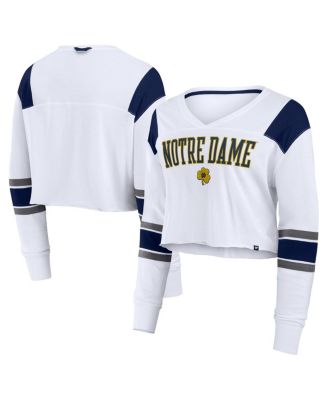 Fanatics - Women's White Notre Dame Fighting Irish Training Camp Cropped Long Sleeve V-Neck Fashion Top