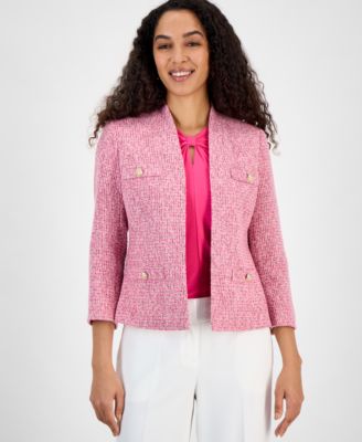 Kasper - Women's Tweed Four-Pocket Collarless Jacket