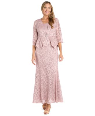 R & M Richards - Petite 2-Pc. Metallic-Lace Gown & Jacket Set