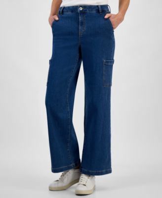 Style & Co - Petite High-Rise Wide-Leg Cargo Jeans