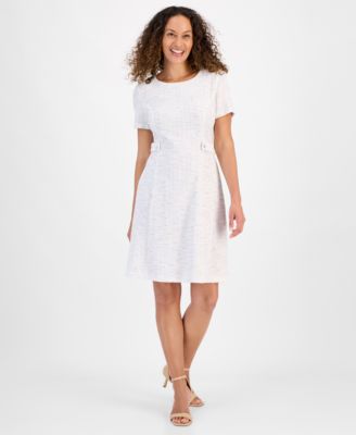 Connected - Petite Boucl&eacute; Side-Tab Round-Neck Sheath Dress