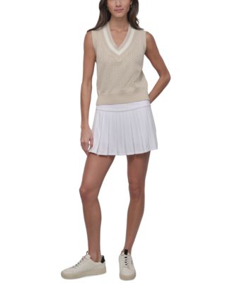 DKNY - Women's Open-Knit Sleeveless V-Neck Sweater