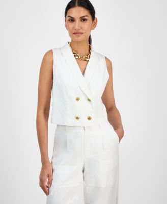 I.N.C. International Concepts - Women's Linen-Blend Double-Breasted Vest, Exclusively at Macy's