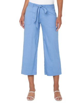 Liverpool Los Angeles - Petite Wide-Leg Cropped Tie-Waist Pants