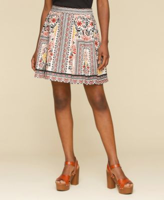 Avec Les Filles - Women's Printed Linen-Blend Pleated Mini Skirt