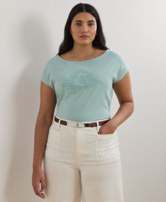 Lauren Ralph Lauren - Plus Size Beaded-Logo Cotton Jersey Tee