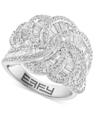 EFFY Collection - Diamond Round & Baguette Curved Cluster Statement Ring (1-1/2 ct. t.w.) in 14k White Gold
