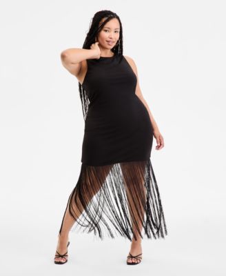 Bar III - Plus Size Fringe Halter Dress, Exclusively at Macy's