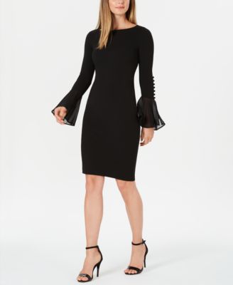 Calvin Klein - Petite Chiffon Bell-Sleeve Sheath Dress