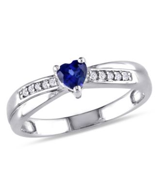 Macy's - Lab-Grown Sapphire (1/4 ct. t.w.) and Diamond Accent Heart Ring in Sterling Silver