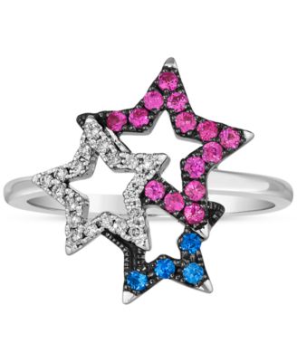 Le Vian - Multi-Gemstone (1/4 ct. t.w.) & Vanilla Diamond (1/10 ct. t.w.) Triple Star Statement Ring in 14k White Gold