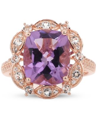 Macy's - Pink Amethyst (4 ct. t.w.) & White Topaz (5/8 ct. t.w.) Halo Ring in Rose Gold-Plated Sterling Silver (Also in Sky Blue Topaz)