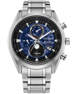 Citizen - Men's Tsuki-yomi A-T Chronograph Sport Luxury Eco-Drive Silver-Tone Titanium Bracelet Watch 43mm