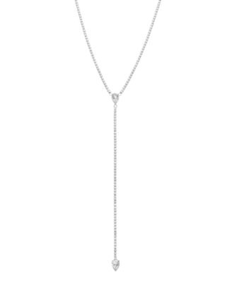 ADORNIA - Rhodium-Plated Crystal Lariat Tennis Necklace, 15" + 2-1/4" extender