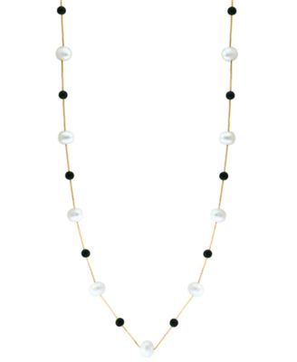 EFFY Collection - Freshwater Pearl (6-1/2mm), and Onyx 18" Collar Necklace in 14k Gold