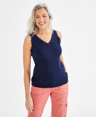 Style & Co - Petite Lace Knit Cotton Tank Top