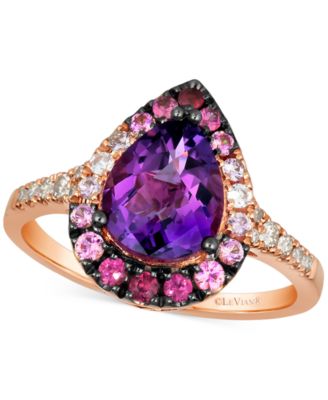 Le Vian - Multi-Gemstone (2-1/5 ct. t.w.) & Nude Diamond (1/6 ct. t.w.) Pear Halo Ring in 14k Rose Gold
