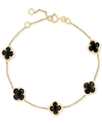 EFFY Collection - Onyx Clover Station Chain Link Bracelet in 14k Gold