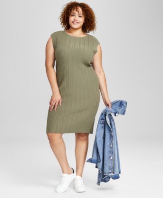 And Now This - Trendy Plus Size Rib-Knit Sleeveless Dress