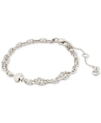 kate spade new york - Silver-Tone Spade Charm & Cubic Zirconia Double Chain Bracelet