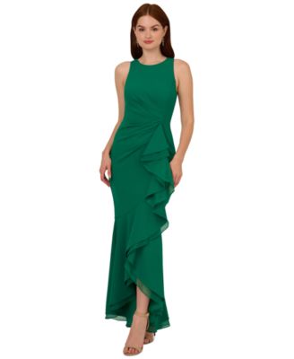 Adrianna Papell - Women's Sleeveless Ruffled High-Low Gown
