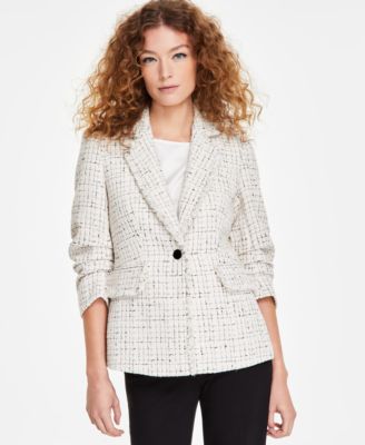 Anne Klein - Women's Tweed Fringe Scrunch-Sleeve Blazer