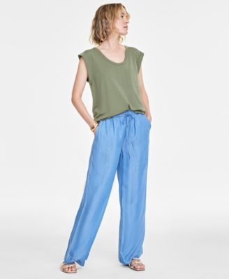 On 34th - Women's Chambray Drawstring Wide-Leg Pants