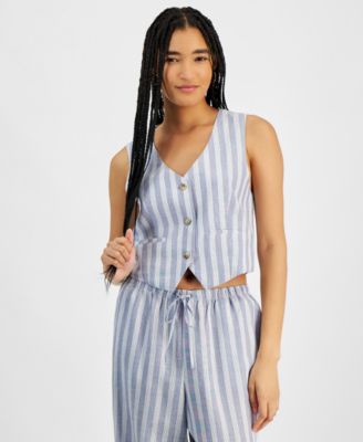 Hippie Rose - Juniors' Sleeveless Striped V-Neck Vest