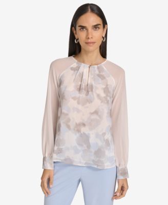 Calvin Klein - Petite Printed Long-Sleeve Blouse