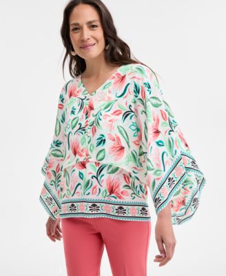 JM Collection - Petite Printed Poncho Top