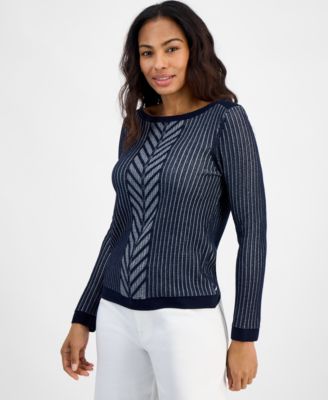 Nautica Jeans - Women's Bicolor Cable-Knit Boatneck Sweater