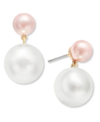 Charter Club - Gold-Tone Pink & White Imitation Pearl Drop Earrings