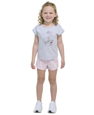 adidas - Toddler & Little Girls Short-Sleeve Graphic Heather T-Shirt & Mesh Shorts, 2 Piece Set